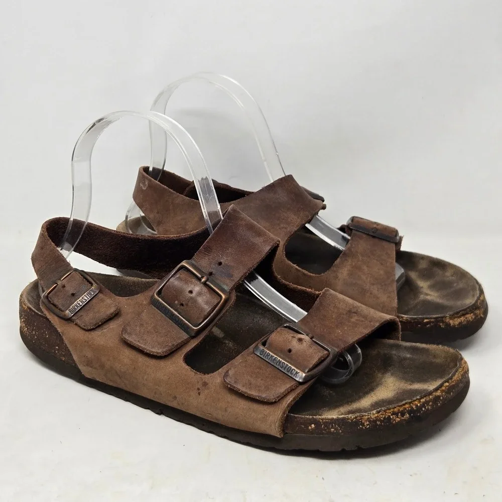 Birkenstock Milano Leather Sandals‎ Brown Oiled Leather Backstrap Mens 40 L9 M7